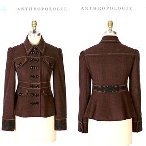 Anthropologie vintage Elevenses Gramercy brown military style jacket